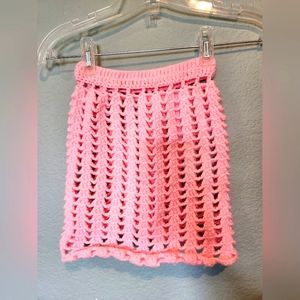 Vintage Handmade Girls Large Doll Pink Crochet Knit Yarn Skirt Waist 18"